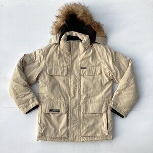 Mens Beige Hooded‎ Winter Jacket With Fur Trim